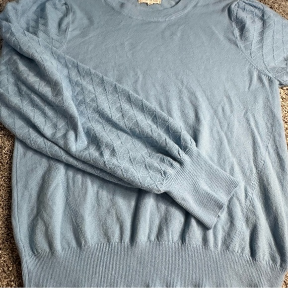 ROOLEE The Willis Textured Sweater Medium Blue soft lightweight puff sleeve - Picture 13 of 14